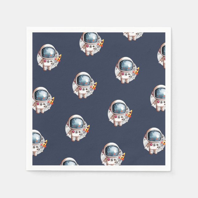 Serviette En Papier Space Man Rocket Ship Moon Anniversaire (Devant)