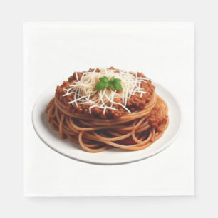 Serviette En Papier Spaghetti Bolognese au fromage et Feuilles Basil