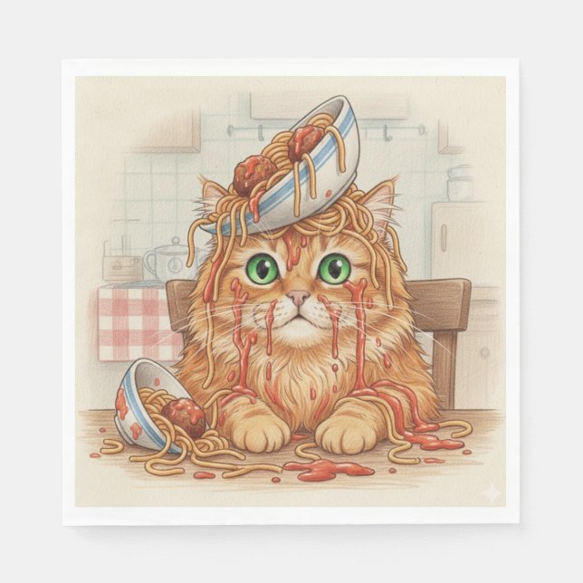 Serviette En Papier Spaghetti Kitty, Orange, Napkins (Devant)