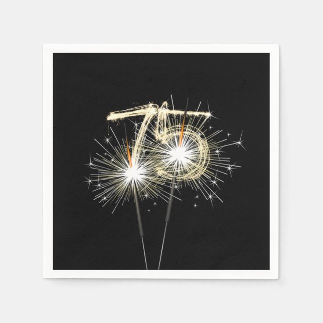 Serviette En Papier Sparklers du 75e anniversaire sur Noir (Devant)