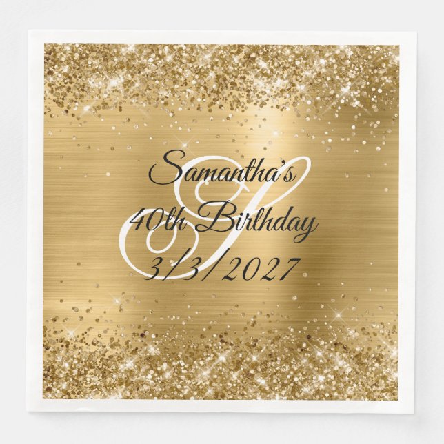 Serviette En Papier Sparkly Gold Parties scintillant et Foil 40e anniv (Devant)