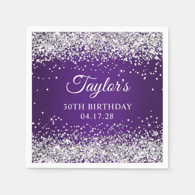 Serviette En Papier Sparkly Silver Parties scintillant Royal Purple 30 (Devant)