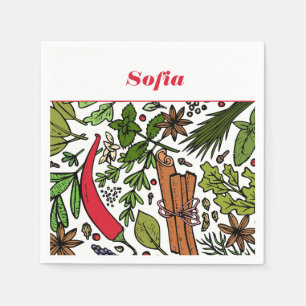 Serviette En Papier Spices motif nom personnalisé blanc