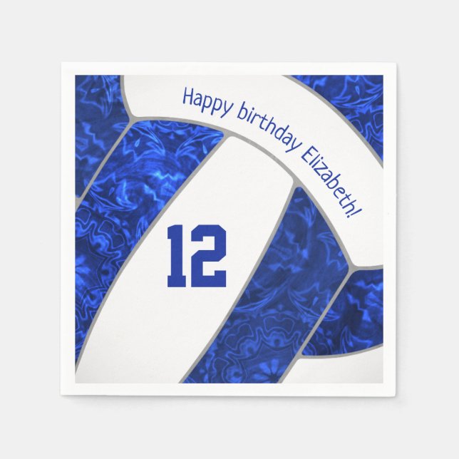 Serviette En Papier sport de volley-ball bleu blanc stylisé (Devant)