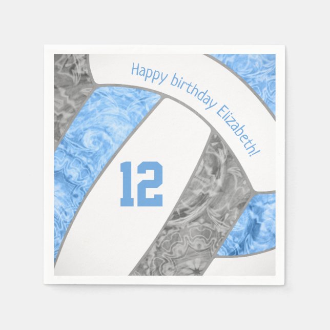 Serviette En Papier sport de volley-ball féminin bleu clair stylisé (Devant)