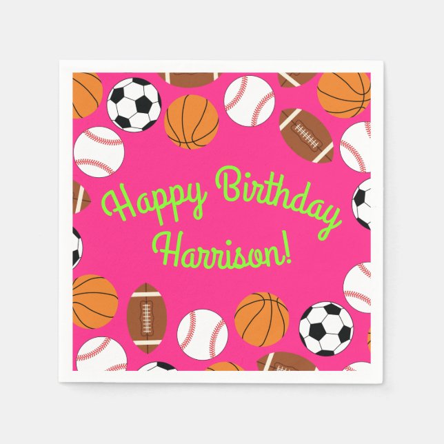 Serviette En Papier Sports Anniversaire Fête Enfants Cute Rose Girls (Devant)