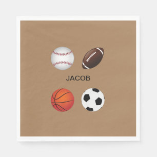 SERVIETTE EN PAPIER "SPORTS" PAPIER NAPKINS AVEC NOM D'ENFANT.