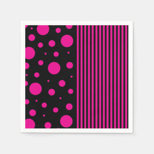 Serviette En Papier Spots et rayures en Magenta et noir