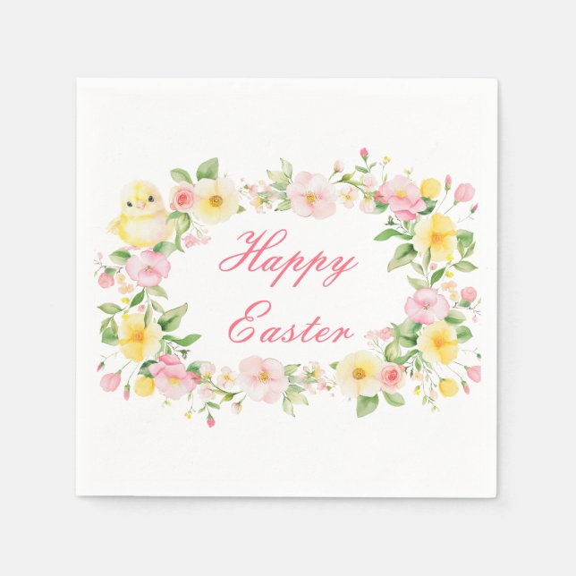 Serviette En Papier Spring Chick Floral Easter Egg Hunt Party (Devant)
