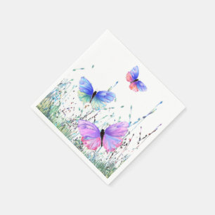 Serviette En Papier Spring Joy - Papillons colorés volant dans la nat