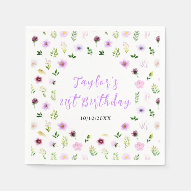 Serviette En Papier Spring Purple Floral Birthday (Devant)