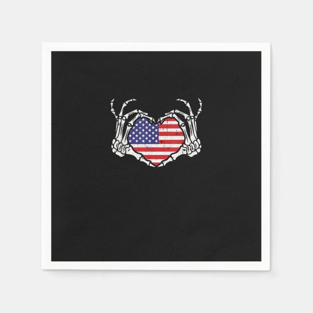 Serviette En Papier Squelette Main Cœur 4ème Drapeau Américain Patriot (Devant)
