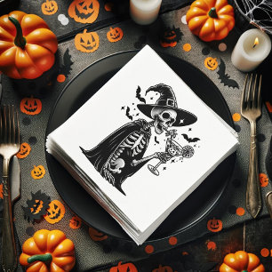 Serviette En Papier Squelette noir et blanc Halloween Cocktail Party