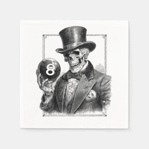 Serviette En Papier Squelette vintage avec chapeau supérieur et 8 ball