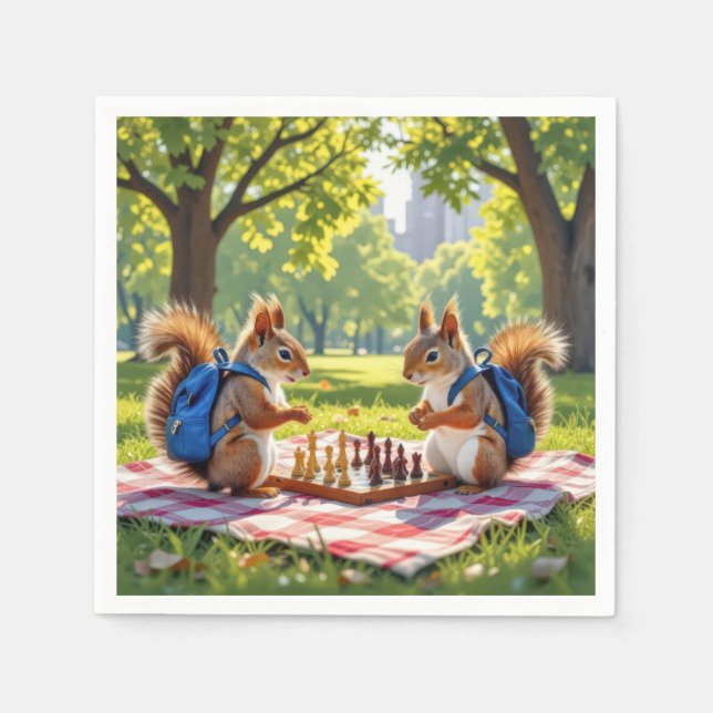 Serviette En Papier Squirrels Playing Chess In a City Park (Devant)