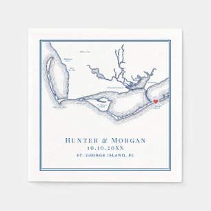 Serviette En Papier St George Island FL Map Elégant Mariage bleu marin
