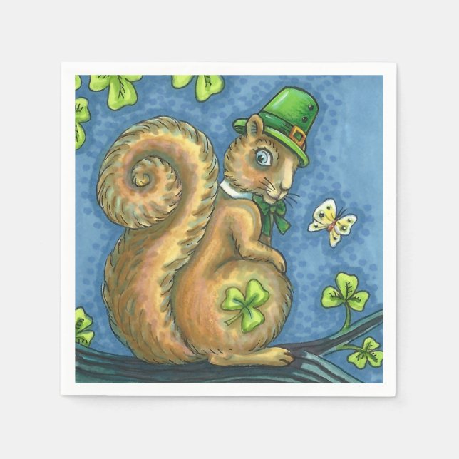 Serviette En Papier ST. JOUR DE PATRICK LEPRECHAUN IRISH SQUIRREL, Luc (Devant)