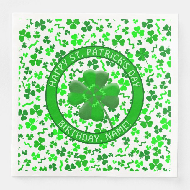 Serviette En Papier St Patrick's Day Birthday Shamrocks Personalized (Devant)