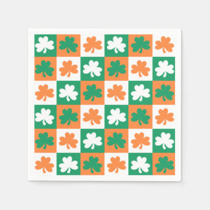 Serviette En Papier St. Patrick's Day Shamrock Fun Check Motif