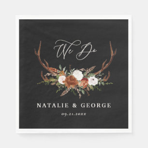 Serviette En Papier Stag rustique botanique mariage noir chic floral