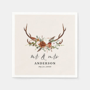 Serviette En Papier Stag rustique mariage botanique m et mrs script