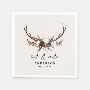 Serviette En Papier Stag rustique mariage botanique m et mrs script