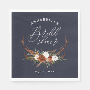 Serviette En Papier Stag rustique marine bleu botanique nuptiale