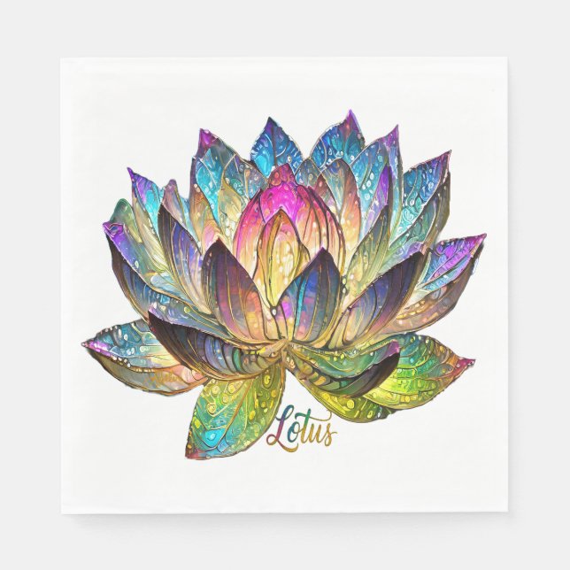 Serviette En Papier Stained Glass Colorful Lotus Flower on White (Devant)