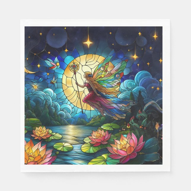 Serviette En Papier Stained Glass Moonlight Flight Fairy  (Devant)