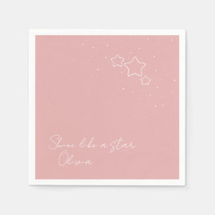 Serviette En Papier Star Trio en rose et blanc avec message et nom