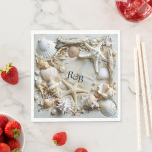 Serviette En Papier Starfish Pearls Seashells Driftwood Beach