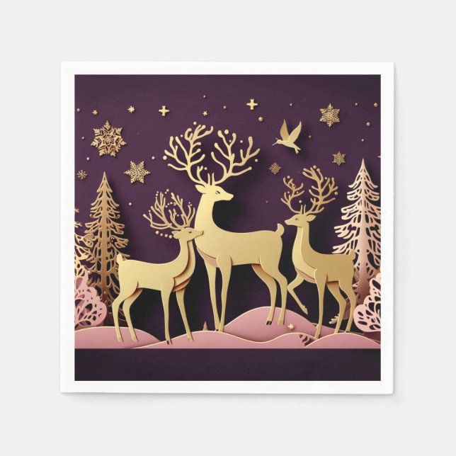 Serviette En Papier Starlight Stags – Dreamlike Holiday Pattern (Devant)