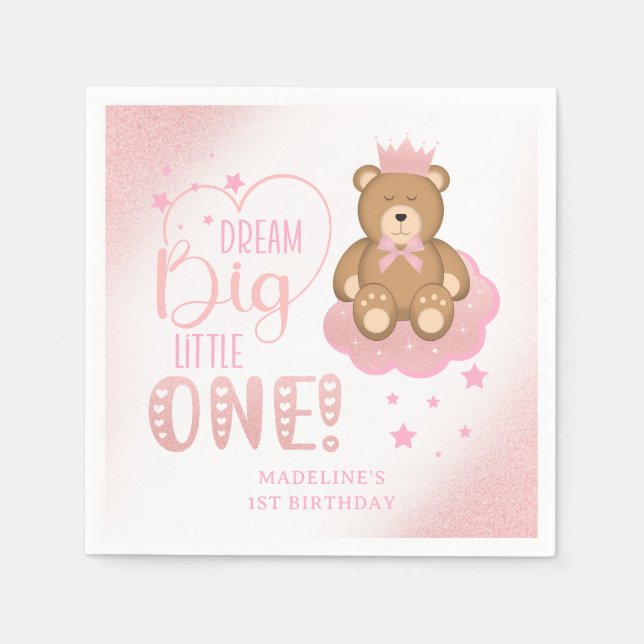 Serviette En Papier Starry Dream Big Little One Sleepy Bear Anniversai (Devant)