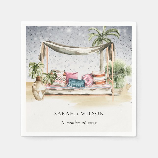 Serviette En Papier Starry Nuit Tropical Palm Beach Cabana Mariage (Devant)