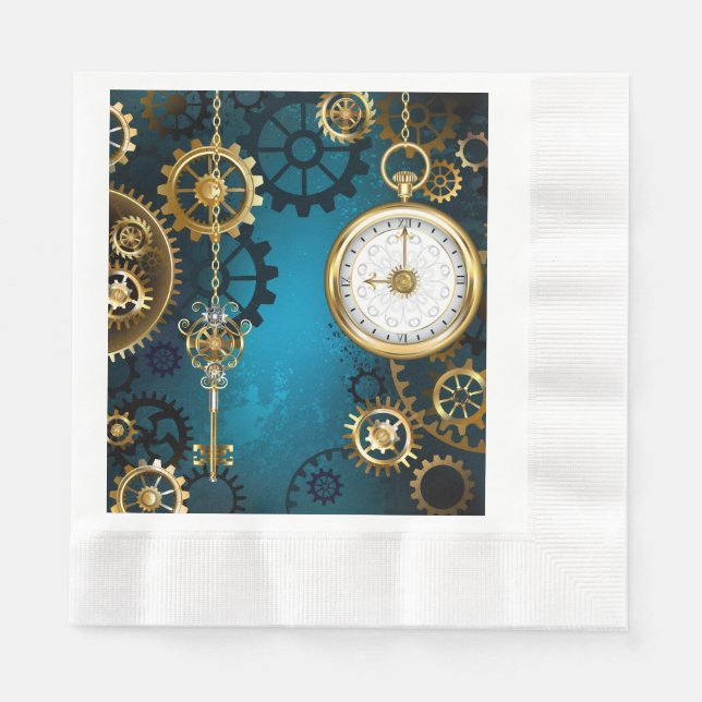 Serviette En Papier Steampunk Arrière - plan turquoise avec Gears (Devant)