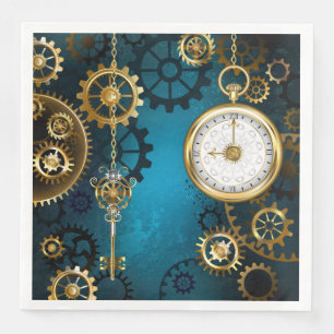 Serviette En Papier Steampunk Arrière - plan turquoise avec Gears