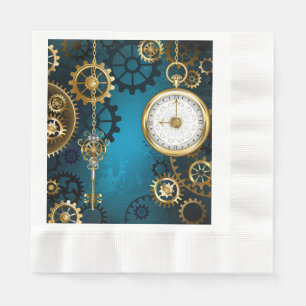 Serviette En Papier Steampunk Arrière - plan turquoise avec Gears