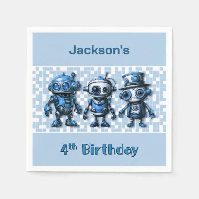 Serviette En Papier Steampunk Robot Thème 4ème anniversaire (Devant)