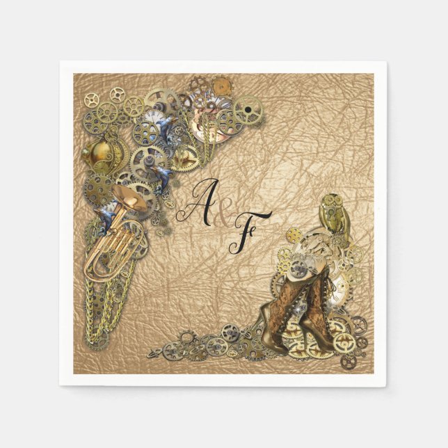Serviette En Papier Steampunk sur des serviettes en cuir d'or (Devant)
