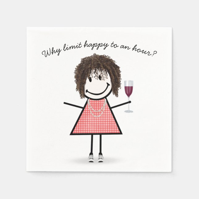 Serviette En Papier Stick Figure Girl With Wine Glass and Quote (Devant)
