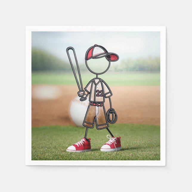 Serviette En Papier Stick Figure Joueur De Baseball En Basket Rouge (Devant)