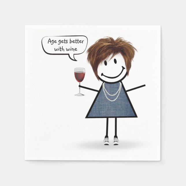 Serviette En Papier Stick Figure Party Girl with Red Wine  (Devant)