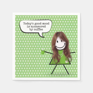 Serviette En Papier Stick Girl with Coffee and Quote