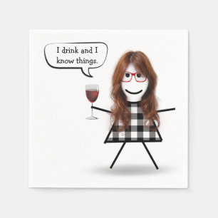 Serviette En Papier Stick Girl with Red Wine Party Humour