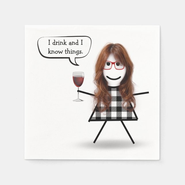 Serviette En Papier Stick Girl with Red Wine Party Humour (Devant)