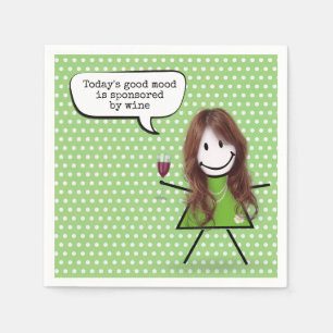 Serviette En Papier Stick Girl with Wine and Quote