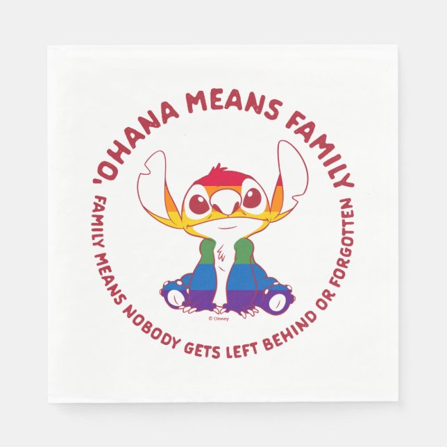 Serviette En Papier Stitch | Ohana Means Family - Arc-en-ciel (Devant)