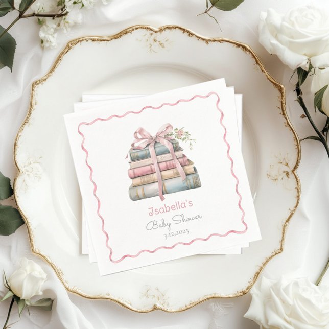 Serviette En Papier Storybook New Chapter rose ruban baby shower fille (Créateur téléchargé)