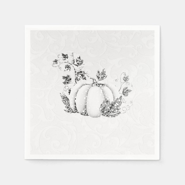 Serviette En Papier Storybook Silver White Citrouille Fairy Tale Party (Devant)