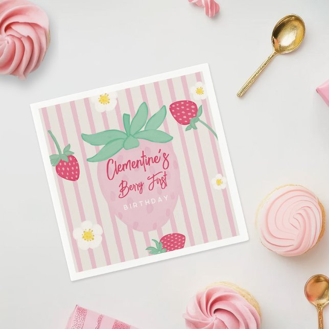 Serviette En Papier Strawberry Berry First Birthday Paper Napkins (Créateur téléchargé)
